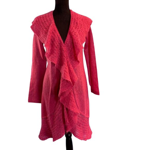 MODA International Mohair Blend Cardigan Sweater Duster Dusty Rose S Crochet - Picture 1 of 9